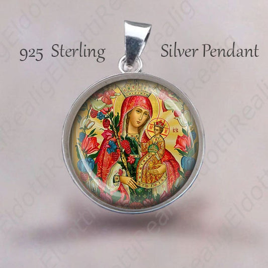 The Unfading Bloom Mother of God Medal 925 Sterling Silver Religious Christian Medal. Christian Pendant Virgin Mary Jewelry Medal