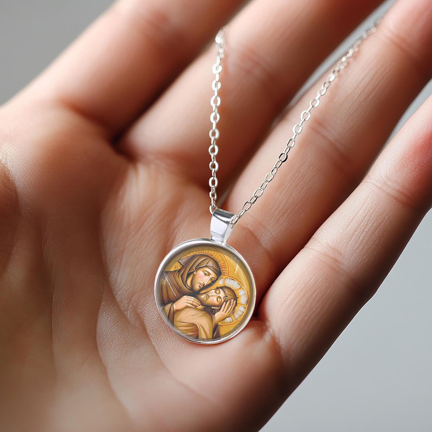 St. Francis of Assisi w Jesus Christ Catholic Medal Pendant Necklace