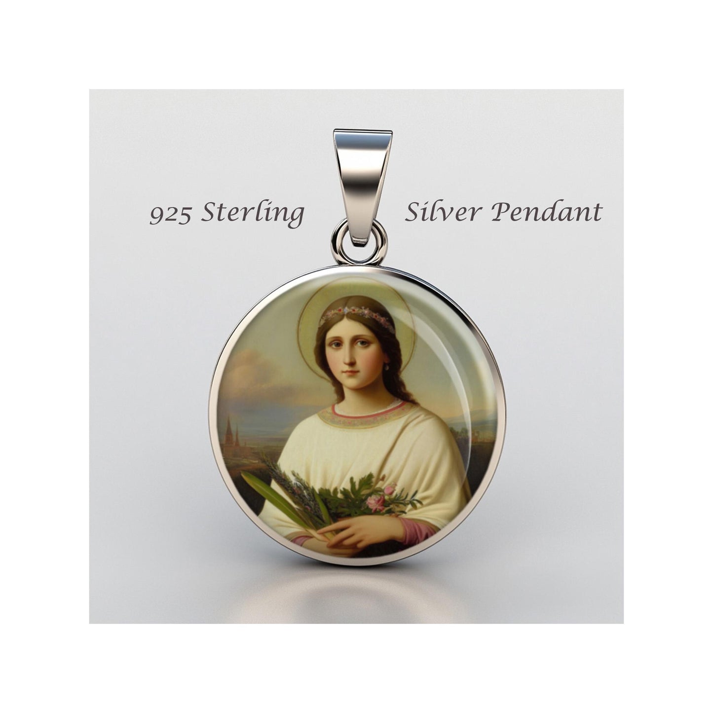 Saint Dorothy Religious Devotional sterling silver 925 Christian Medal Patron Pendant