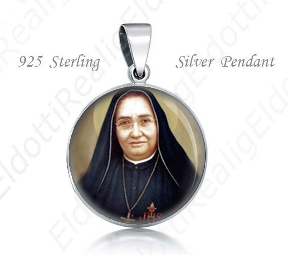 St. Mother Maria Guadalupe Garcia Zavala Sterling Silver Madre Lupita Pendant. Religious Christian 925 Silver Medal Round 20mm
