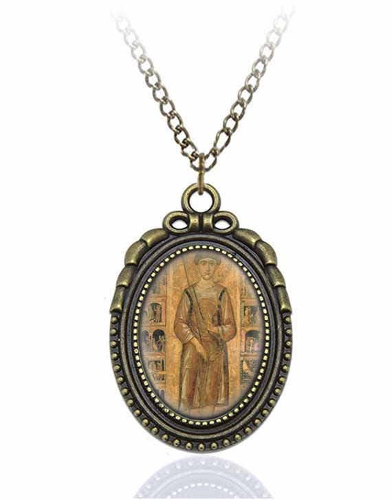 St Nicola Pellegrino Catholic Necklace Bronze Medal w Chain Oval Pendant Saint