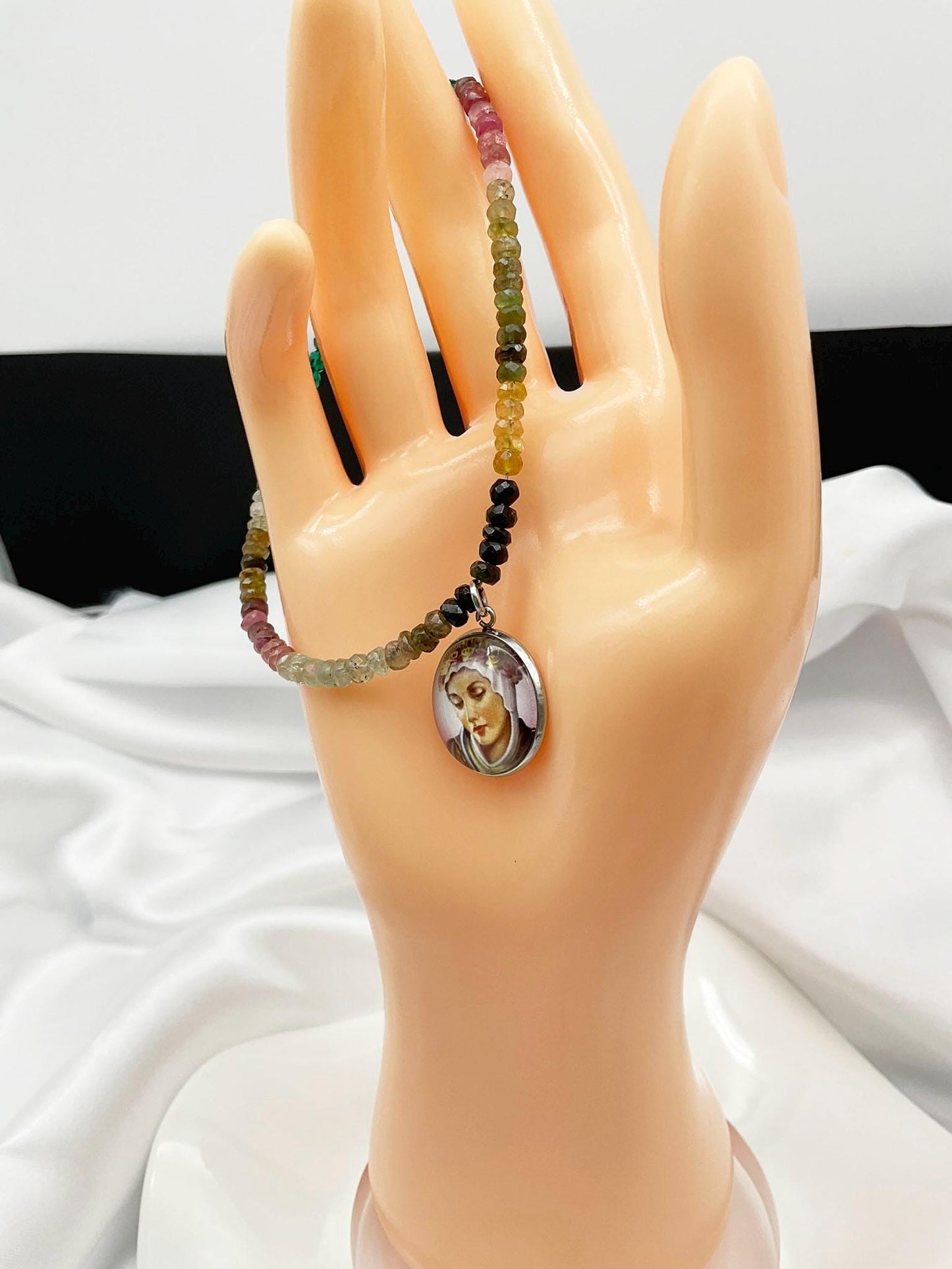 Our Lady La Salette Catholic Multi Tourmaline Bracelet - Virgin Mary Christian Jewelry