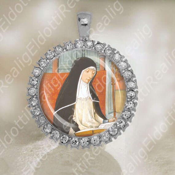 St. Audrey Etheldreda of Ely - Patron Saint Catholic Silver Tone Medal Pendant Charm Religious Jewelry