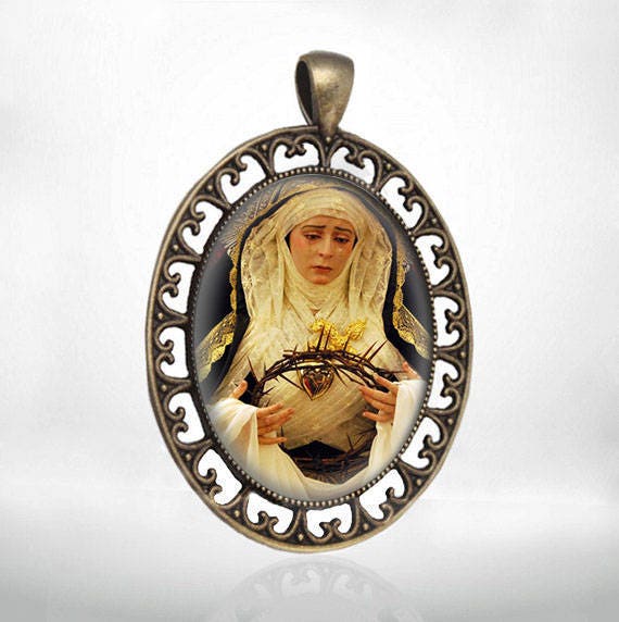 Our Lady of Sorrows Virgin Mary Medal Catholic Bronze Tone Christian Jewelry NEW
