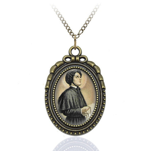 St. Elizabeth Ann Seton Necklace Catholic Religious Jewelry Medal Pendant Brass Oval Charm Style