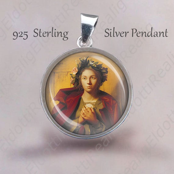 St. BONA of Pisa Religious Christian Pendant. Patron Cabin Crew. Sterling Silver 925 Pendant 20mm. Italian Saint Silver Medal Necklace