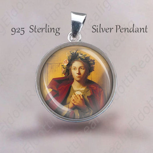 St. BONA of Pisa Religious Christian Pendant. Patron Cabin Crew. Sterling Silver 925 Pendant 20mm. Italian Saint Silver Medal Necklace