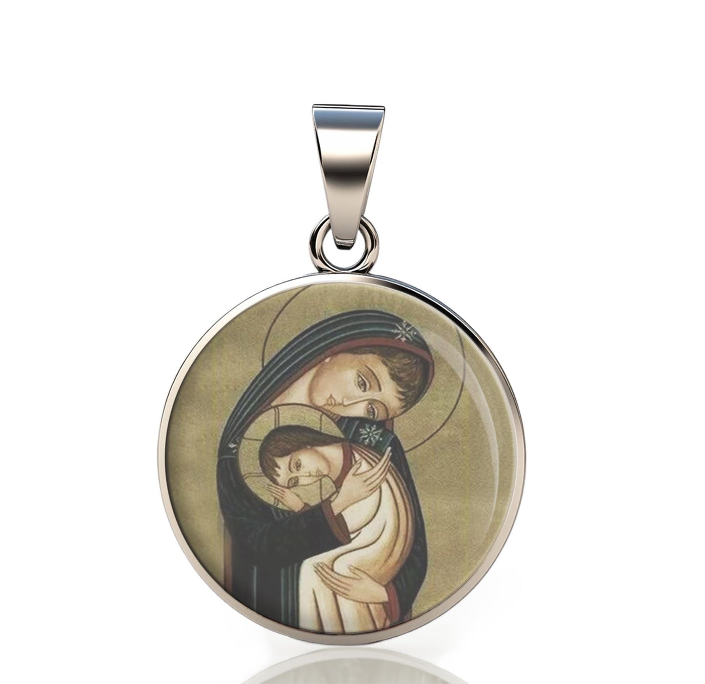 Our Lady Mary And Baby Jesus 925 Sterling Silver Round Pendant Christian Religious Medal Small 20mm