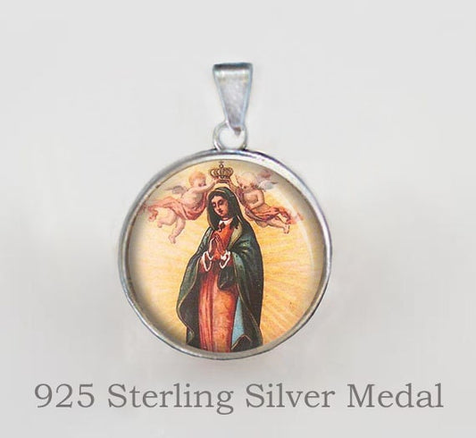 Our Lady of Guadalupe Holy Virgin Mary - Religious Christian Medal. 925 Silver Pendant