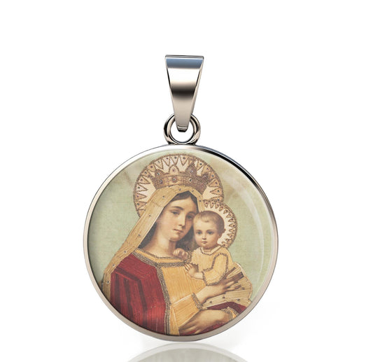 Our Lady Mary Madonna 925 Sterling Silver Round Pendant Christian Religious Medal Small 20mm