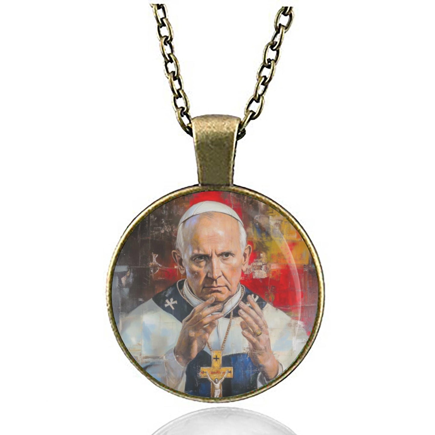 Saint Pope John Paul II Art Painted Catholic Necklace Pendant Christian Religious Jewelry