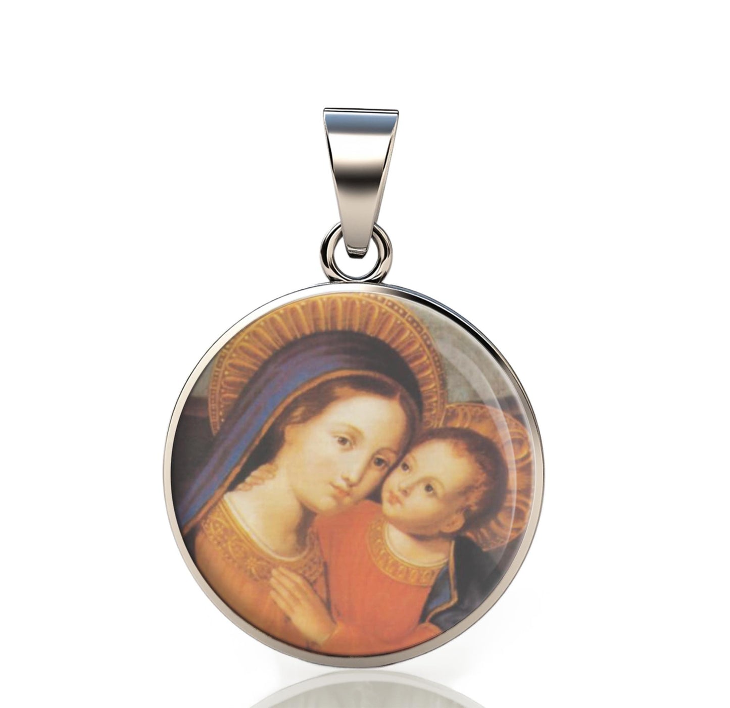 Our Lady Good Counsel Mary And Child 925 Sterling Silver Round Pendant Christian Religious Medal Small 20mm
