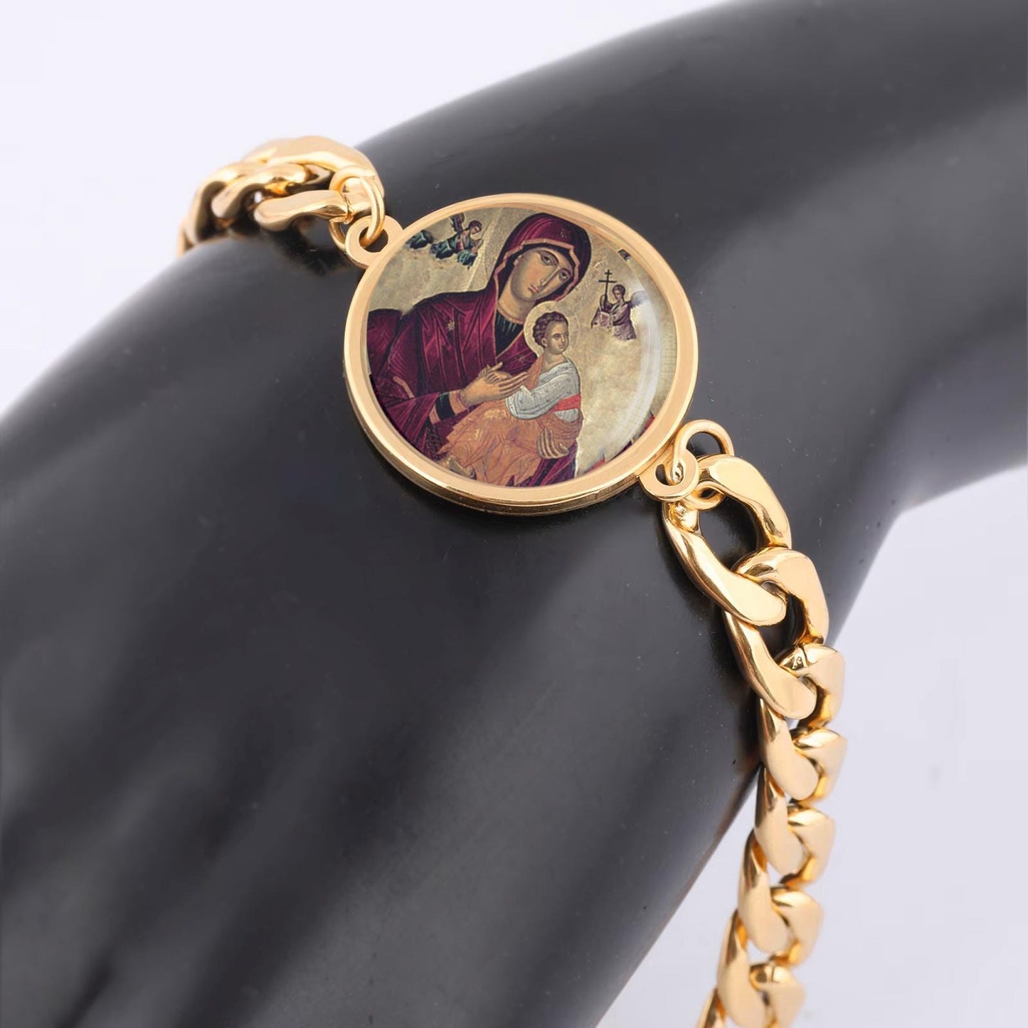 Our Lady Perpetual Help Curb Bracelet Chain Gold or Silver tone