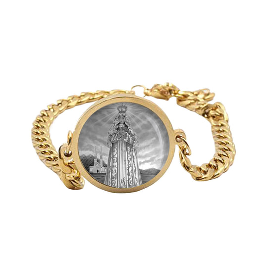 Our Lady Valle Blessed Mother Mary Curb Bracelet Gold or Silver tone Religious Jewelry Simple Chain