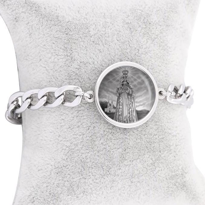 Our Lady Valle Blessed Mother Mary Curb Bracelet Gold or Silver tone Religious Jewelry Simple Chain