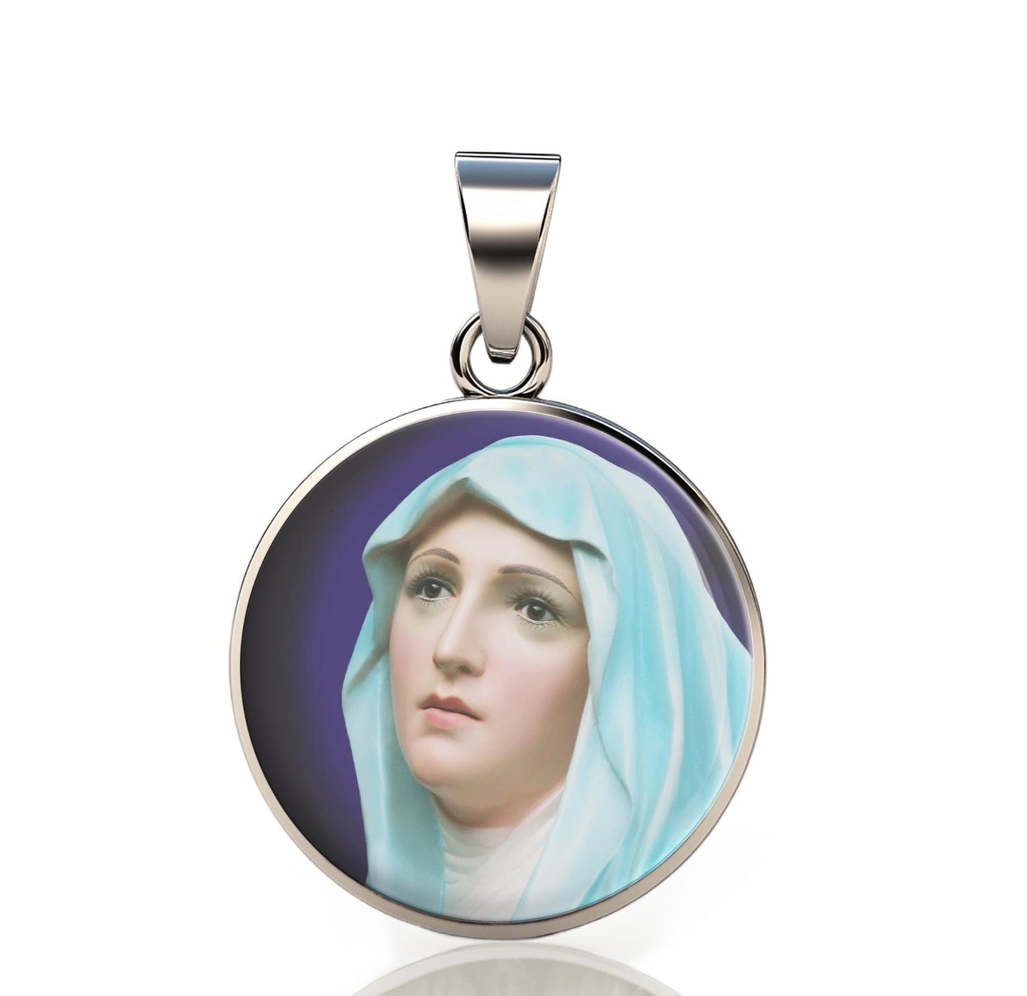 Our Lady Mary 925 Sterling Silver Round IV Pendant Christian Religious Medal Small 20mm