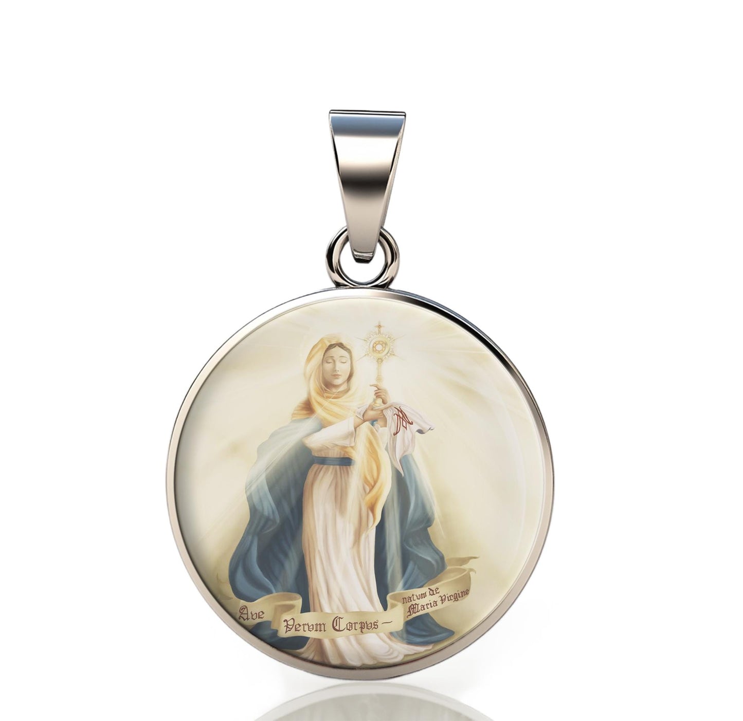 Our Lady Blessed Sacrament 925 Sterling Silver Round Pendant Christian Religious Medal Small 20mm