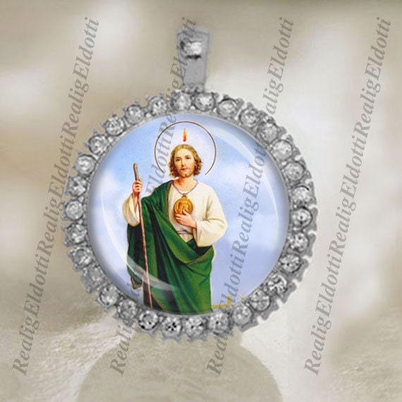 St. Jude Religious Catholic Silver Tone Medal Pendant / Charm Cabochon