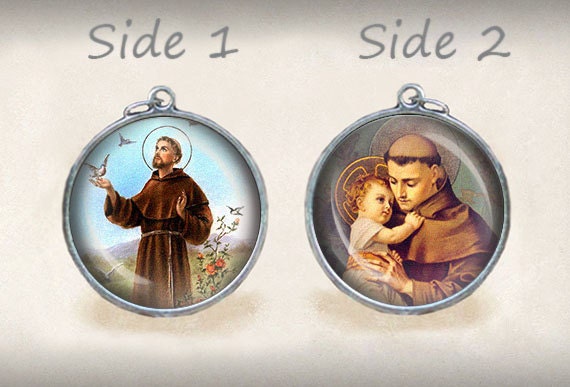 St. Francis of Assisi / St Anthony Catholic Religious Medal. Religious Pendant Double Sided 25mm.