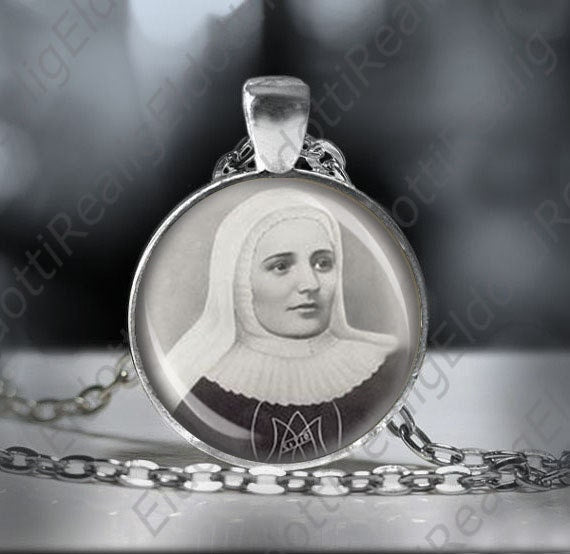 St. Laura Catholic Necklace Christian Medal Black and White Pendant Patron Saint Religious Jewelry