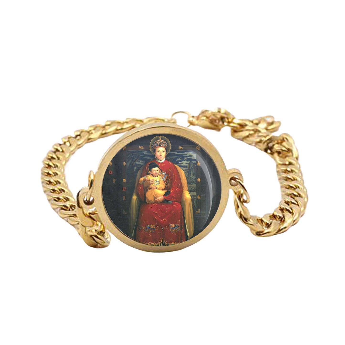 Our Lady China In Ming Curb Bracelet Gold or Silver tone Religious Jewelry Simple Chain
