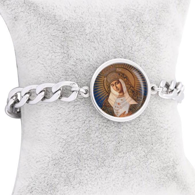 Our Lady Theotokos Mary Curb Bracelet Gold or Silver tone Religious Jewelry Simple Chain