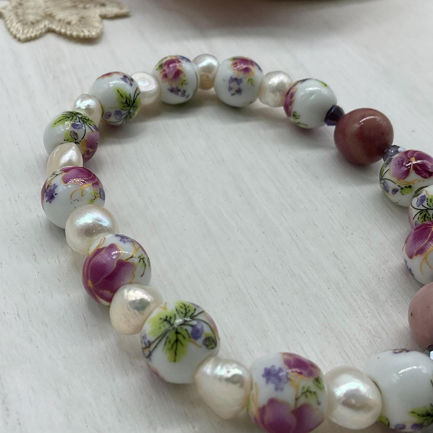 Decade Catholic rosary bracelet Our Lady of Grace medal, St Benedict Charm | Ceramic Beads and Pearls | Catholic gift | Catholic jewelry