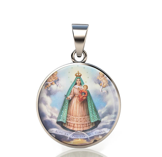 Our Lady Charity 925 Sterling Silver Round Pendant Christian Religious Medal Small 20mm
