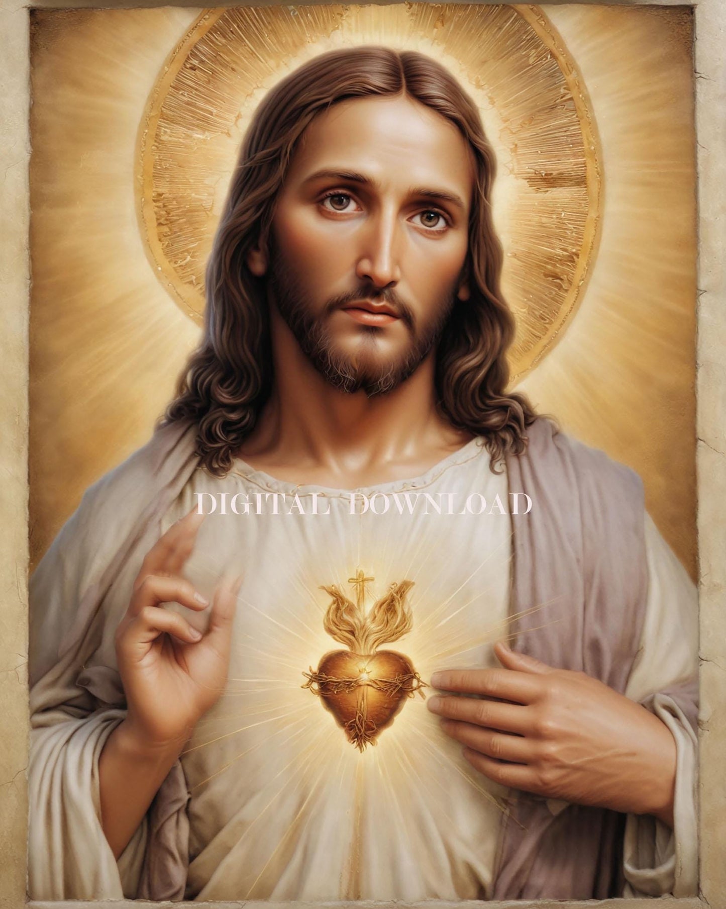 Blessed Sacred Heart of Jesus - Digital Art Print for Spiritual Reflection image 0
