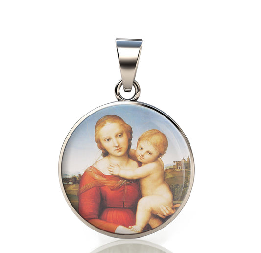 Our Lady Madonna And Child 925 Sterling Silver Round Pendant Christian Religious Medal Small 20mm