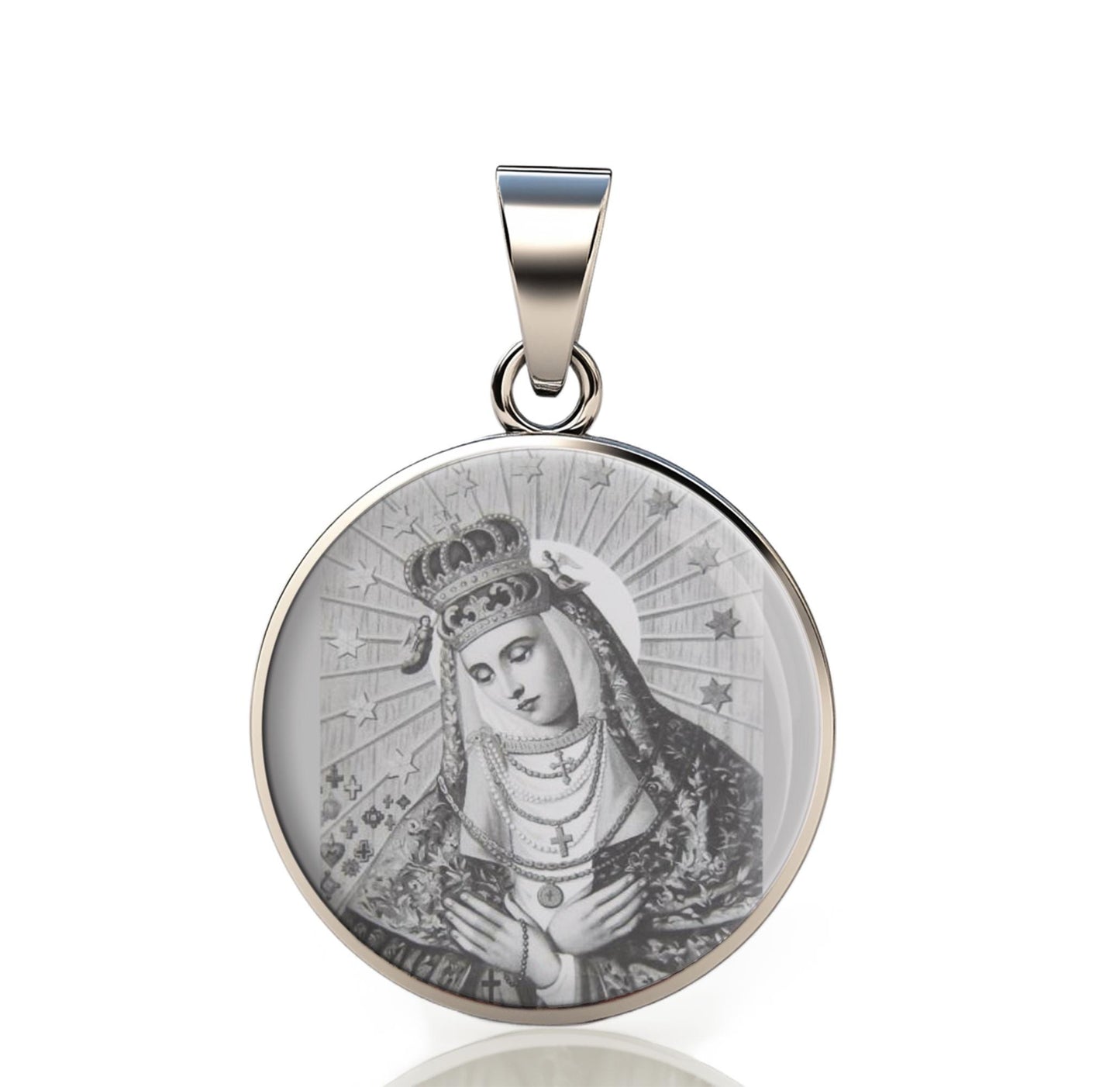 Our Lady Queen Of Heaven 925 Sterling Silver Round Pendant Christian Religious Medal Small 20mm