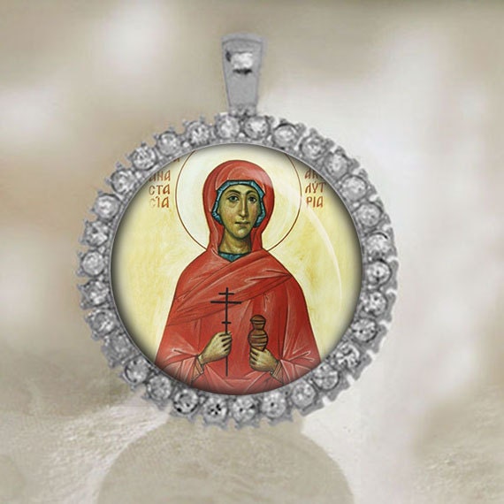 St Anastasia Pendant. Patron Christian Orthodox Silver Tone Medal.