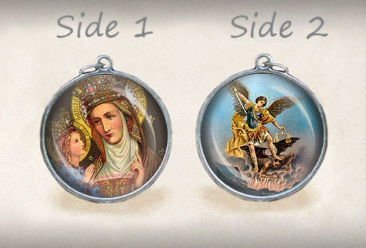 St Michael the Archangel St Anne Christian Catholic Medal. Catholic Religious Pendant Charm.