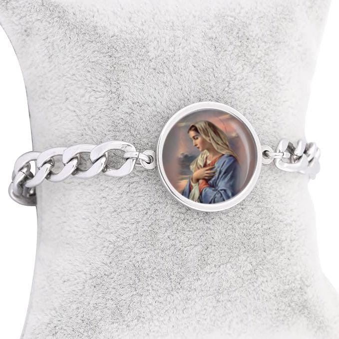 Our Lady Sorrow Mary Curb Bracelet Gold or Silver tone Religious Jewelry Simple Chain