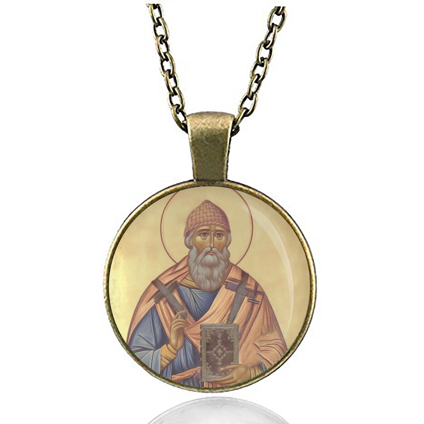 St Spyridon Necklace Silver Bronze Round Pendant