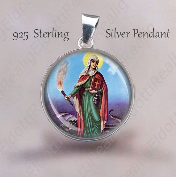 St Martha w Dragon Pendant. Religious Christian Medal 925 Sterling Silver Medal. Saint Patron Protection Religious Christian Jewelry. NEW