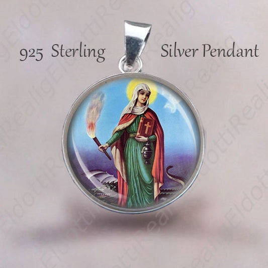 St Martha w Dragon Pendant. Religious Christian Medal 925 Sterling Silver Medal. Saint Patron Protection Religious Christian Jewelry. NEW