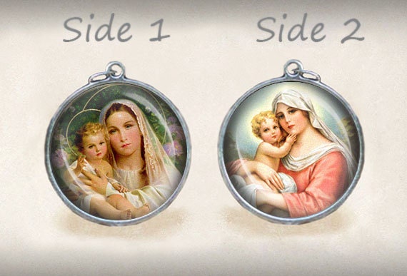 Mother Mary and Child Jesus Christian Catholic Medal. Mother and Son Pendant / Charm Double Sided 25mm.