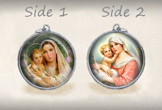 Mother Mary and Child Jesus Christian Catholic Medal. Mother and Son Pendant / Charm Double Sided 25mm.