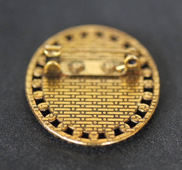St. Medardus Religious Pin Saint Medrad Catholic Brooch Antique Gold Oval