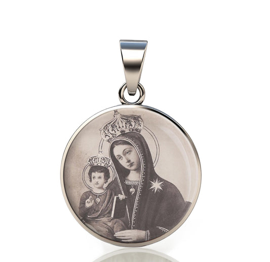 Our Lady Chestnut Tree 925 Sterling Silver Round Pendant Christian Religious Medal Small 20mm