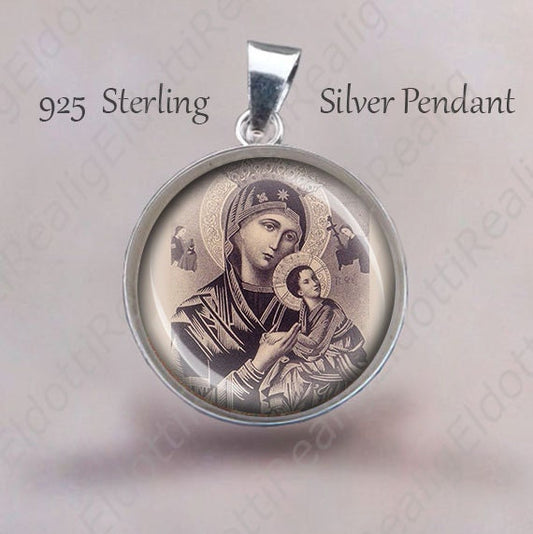 Our Lady of Perpetual Help Religious Christian Medal. Sterling Silver 925 Christian  Pendant Jewelry Round Medal NEW