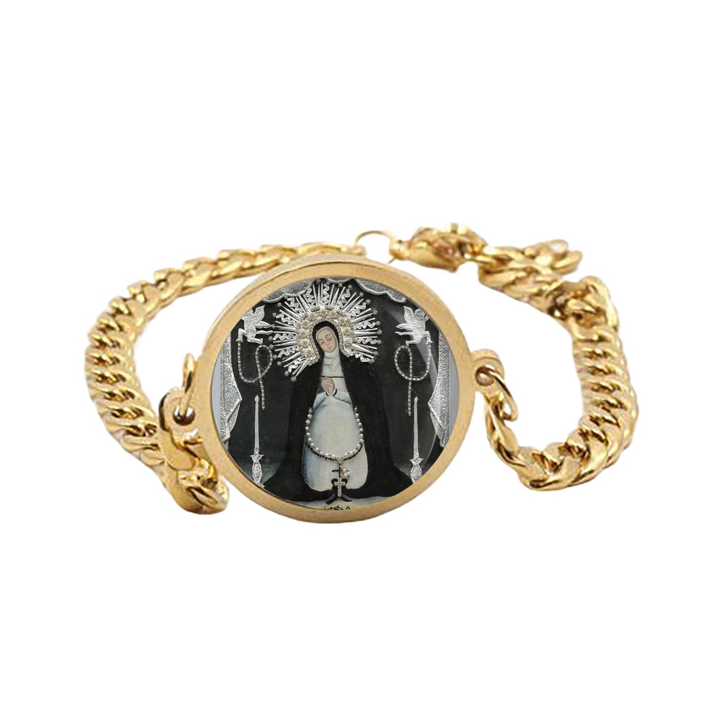 Our Lady Porta Vaga Soledad Mary Curb Bracelet Gold or Silver tone Religious Jewelry Simple Chain