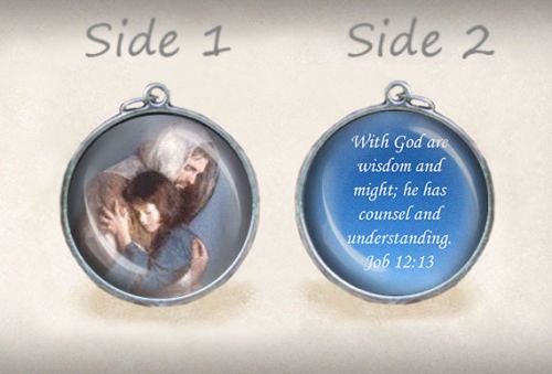 Christian Quote Bible Job 12:13 Jesus Medal Religious Catholic Pendant Silver Tone NEW