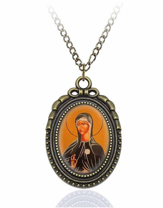 St Juliana Falconieri Catholic Necklace Bronze Medal w Chain Oval Pendant Saint