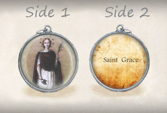 Saint Engracia Grace Catholic Reversible Medal St Gracia Pendant Christian Charm