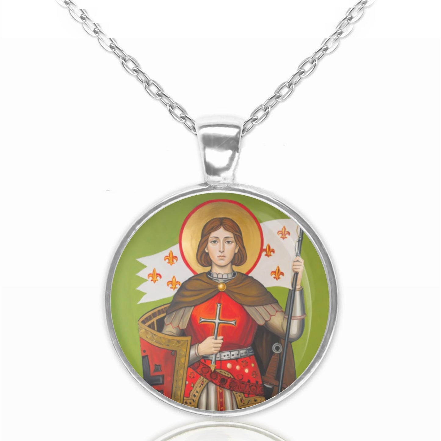 St. Joan of Arc w Sword Medal Necklace Pendant Jewelry