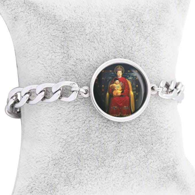 Our Lady China In Ming Curb Bracelet Gold or Silver tone Religious Jewelry Simple Chain