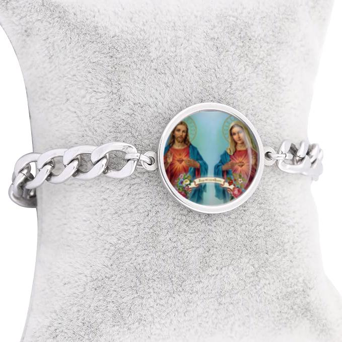 Our Lady Alliance Mary Curb Bracelet Gold or Silver tone Religious Jewelry Simple Chain