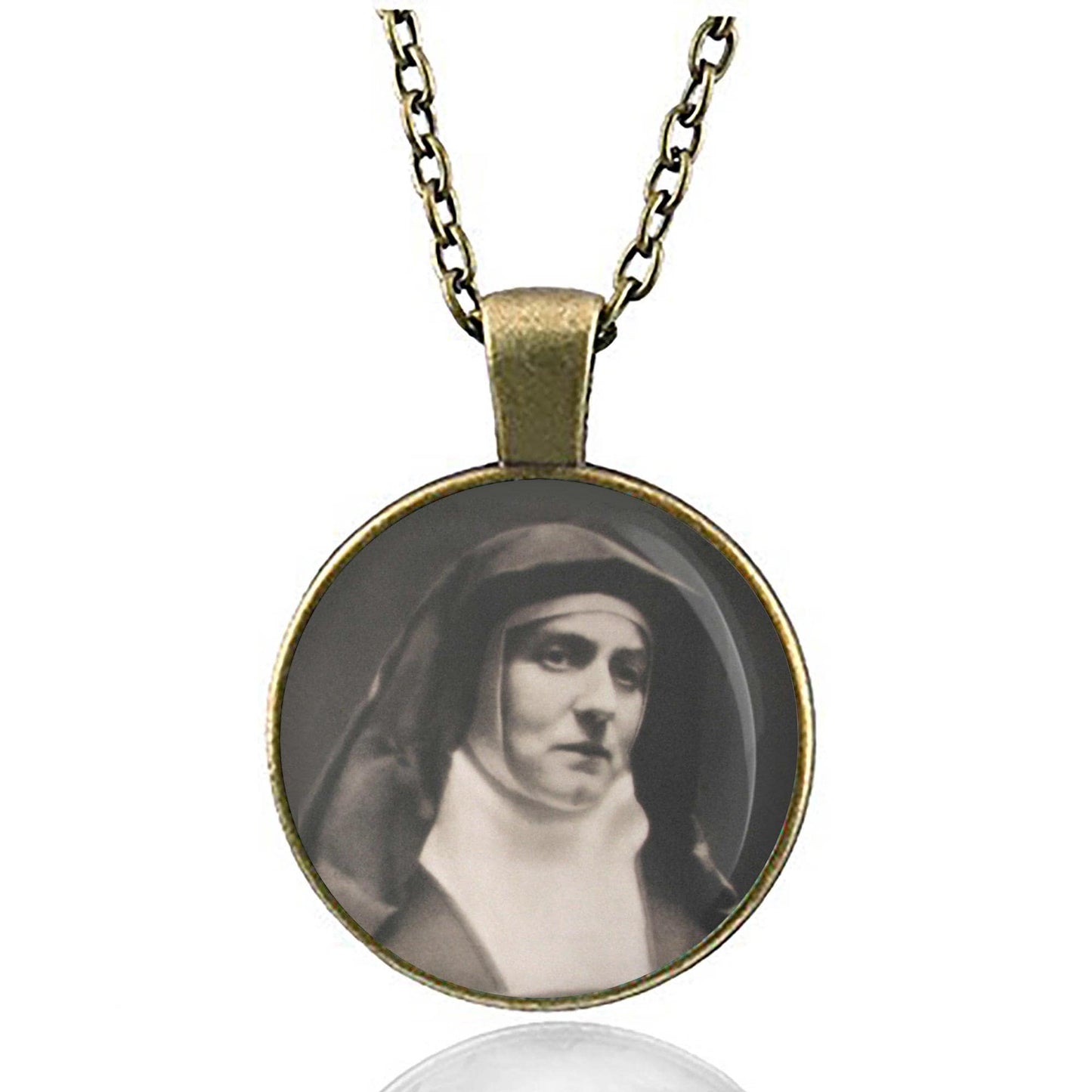 St Edith Stein Teresa Benedicta of the Cross Catholic Necklace Black and White Medal Pendant